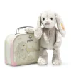 Best Steiff Hoppie rabbit in suitcase, 26 cm, light grey