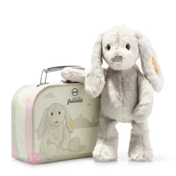 Best Steiff Hoppie rabbit in suitcase, 26 cm, light grey