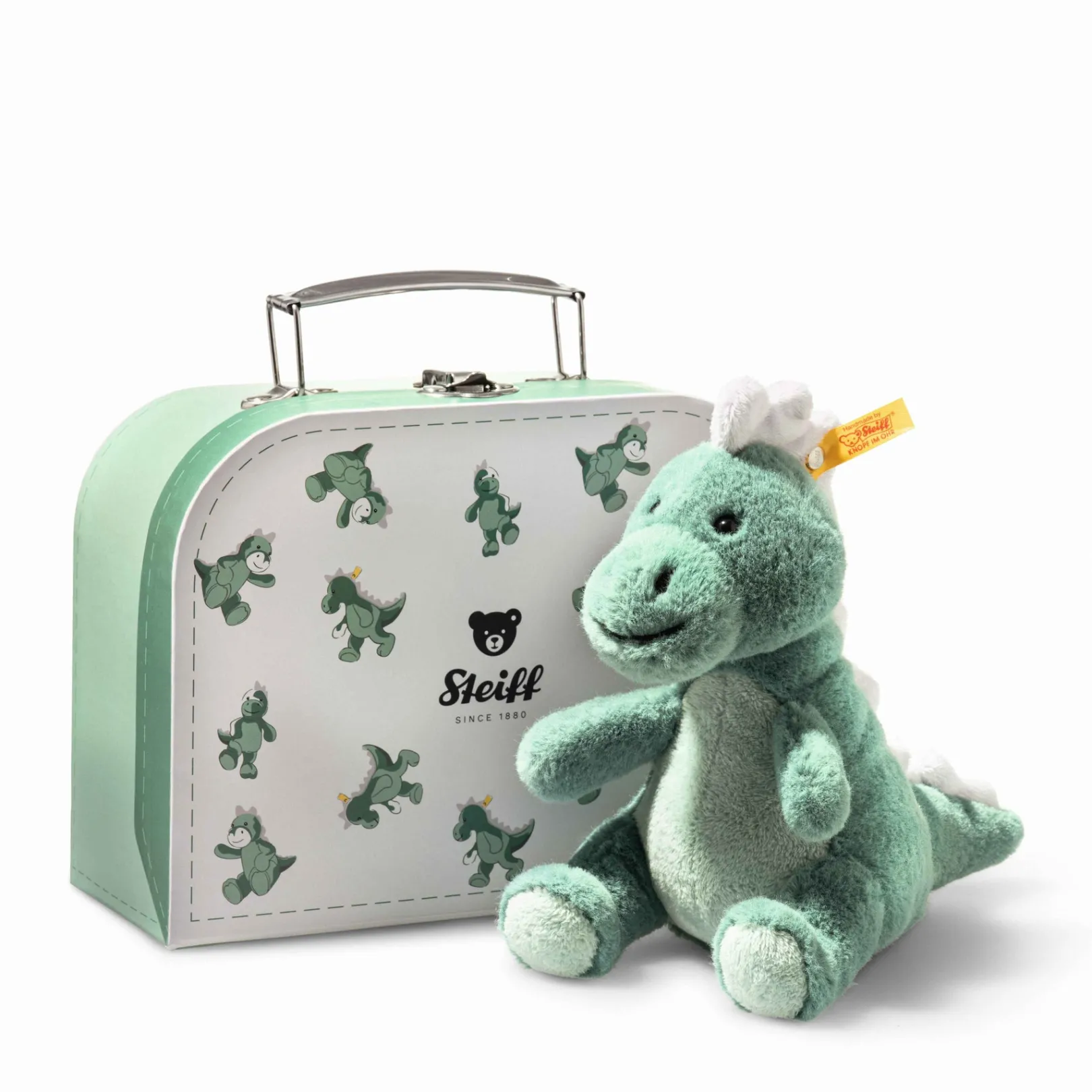 Hot Steiff Joshi baby T-Rex in suitcase, 16 cm, light green