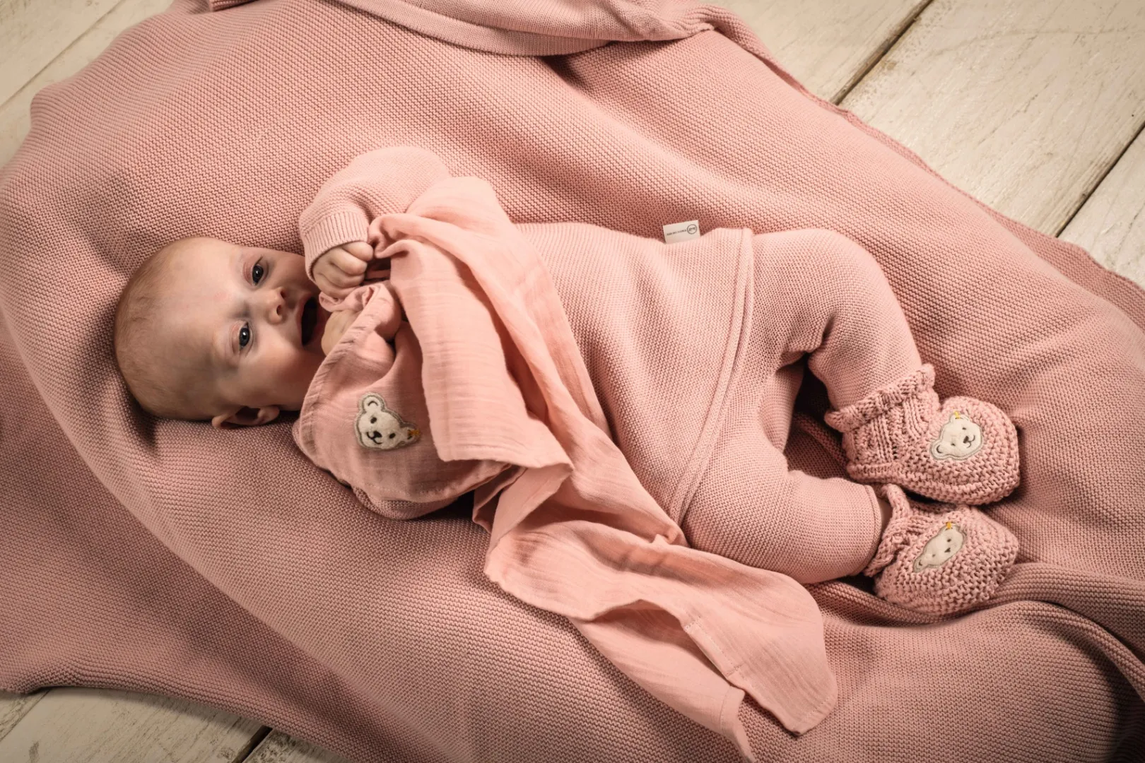 New Steiff Set Pants + Wrap Jacket GOTS, pink rose